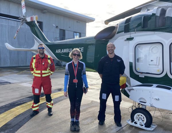 Claire Walters with the Cornwall Air Ambulance crew who saved her life