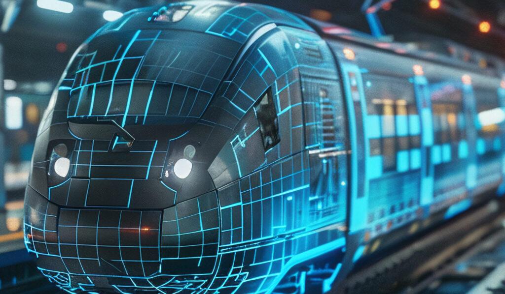 A train with digital technology symbolised on it's frame