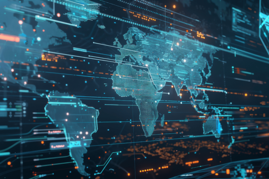 A digital world map.