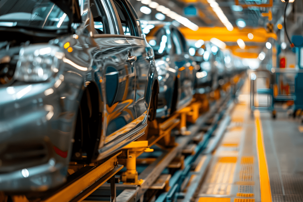 Automotive vehicles on a production line