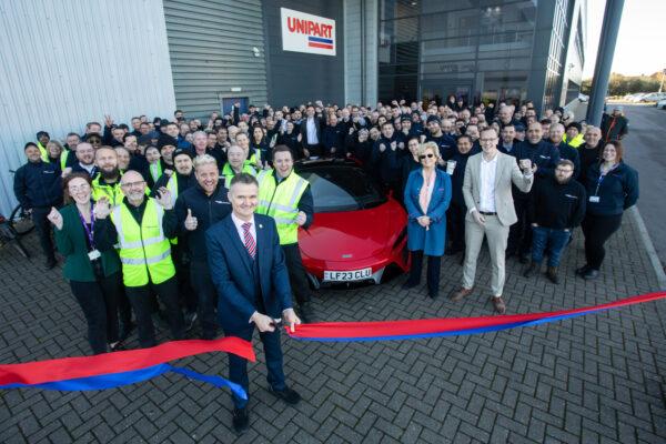 Unipart CEO, Darren Leigh and Unipart colleagues opening a newly rebranded site.