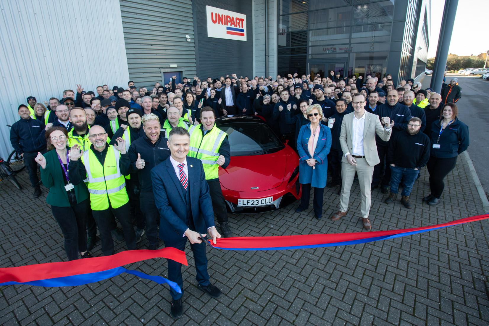 Unipart CEO, Darren Leigh and Unipart colleagues opening a newly rebranded site.
