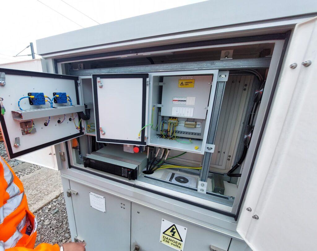 A Functional Supply Point (FSP) Uninterruptible Power Supply (UPS), This provides back up power using batteries in the case of mains power failure.