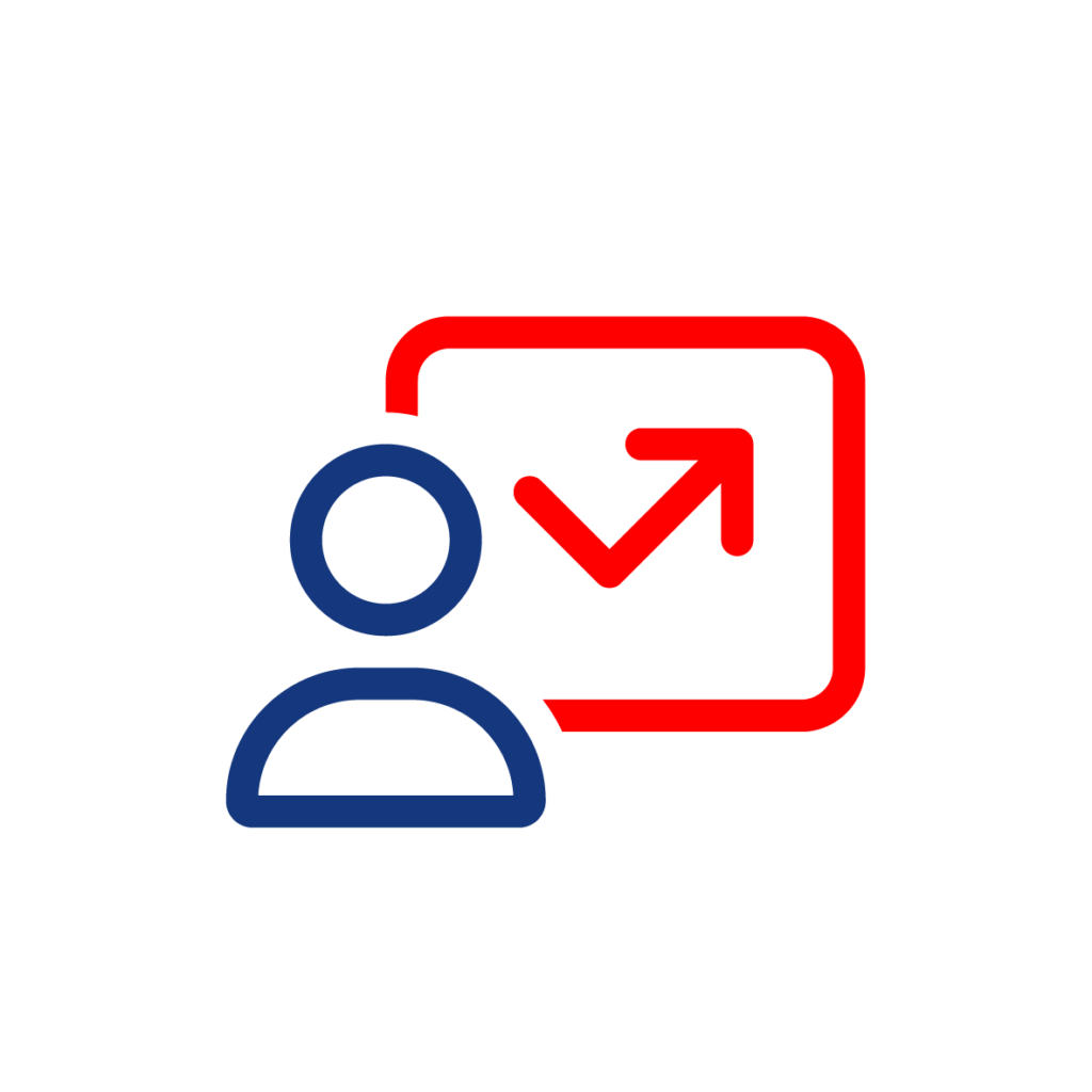 Icon of a person in front of a red rectangle with an arrow within it.