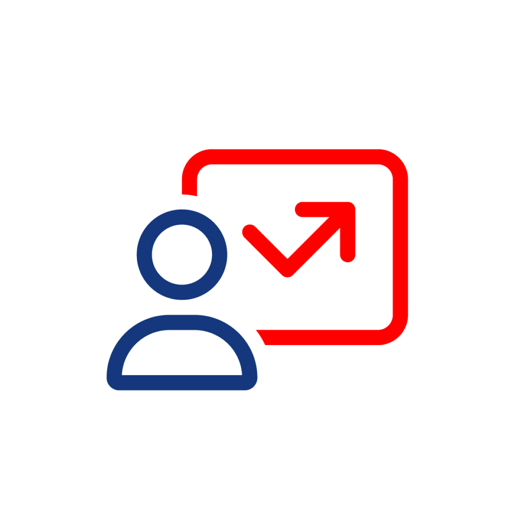 Icon of a person in front of a red rectangle with an arrow within it.