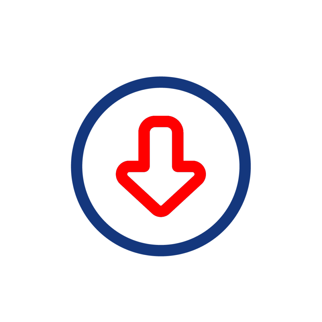 Red arrow pointing downwards within a blue circle.