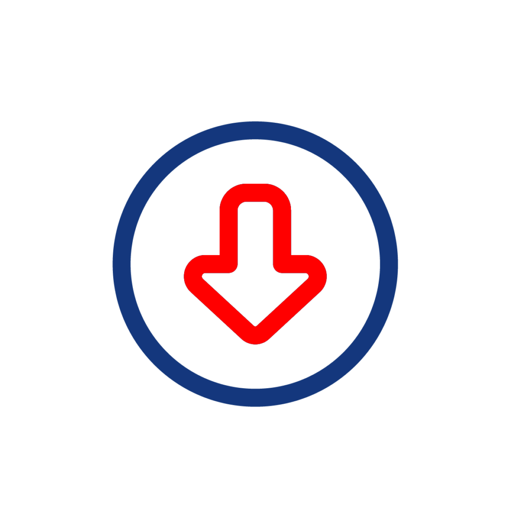 Red arrow pointing downwards within a blue circle.