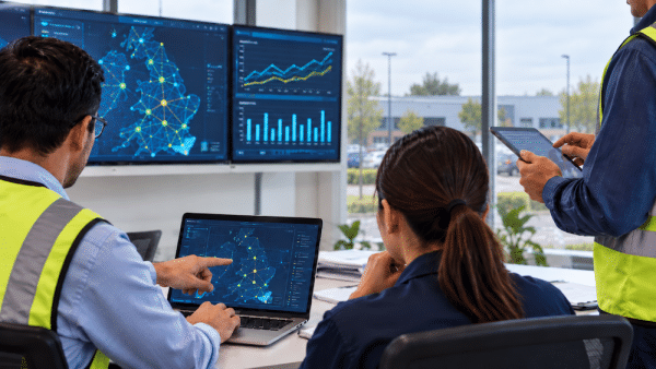 Condition Monitoring engineers review data on screens