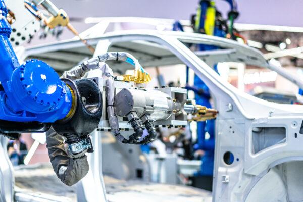 Automotive production line with robot arm actory