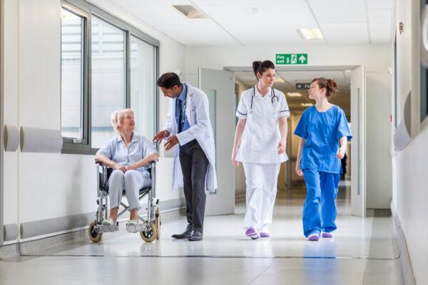 Hospital staff in corridor